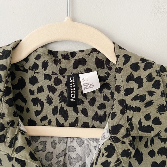 H&M Green Leopard Print Shirt Mini Button Dress - Picture 2 of 4